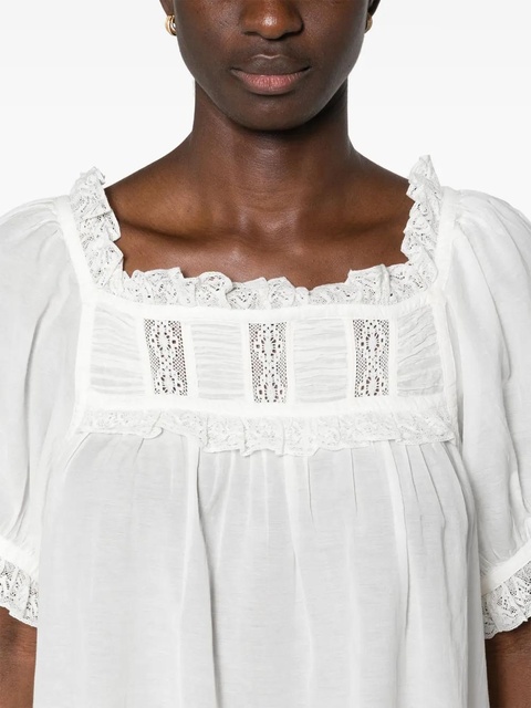 DÔEN lace-detailed puff-sleeve blouse - White - zdjęcie produktu nr 2