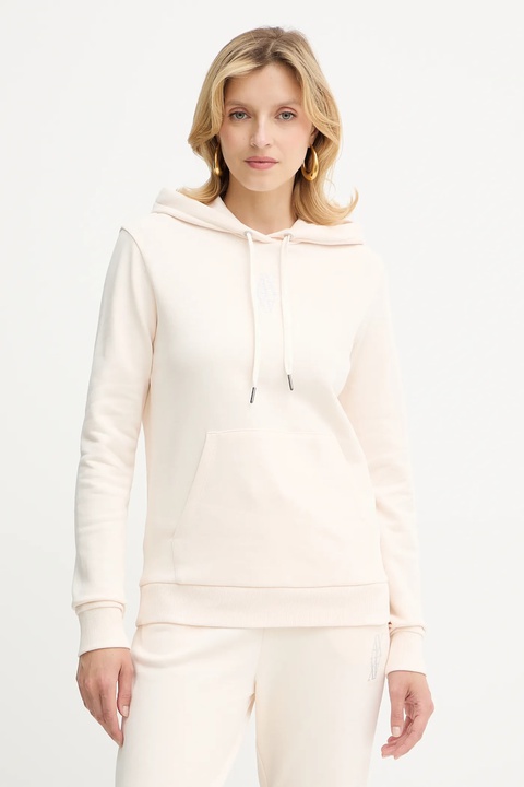 Armani Exchange bluza bawełniana damska kolor beżowy z kapturem z aplikacją XW000983 AF14284 - zdjęcie produktu nr 2