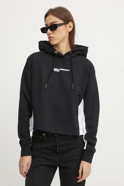 Karl Lagerfeld Jeans bluza damska kolor czarny z kapturem z nadrukiem A1W20017 - zdjęcie produktu nr 1