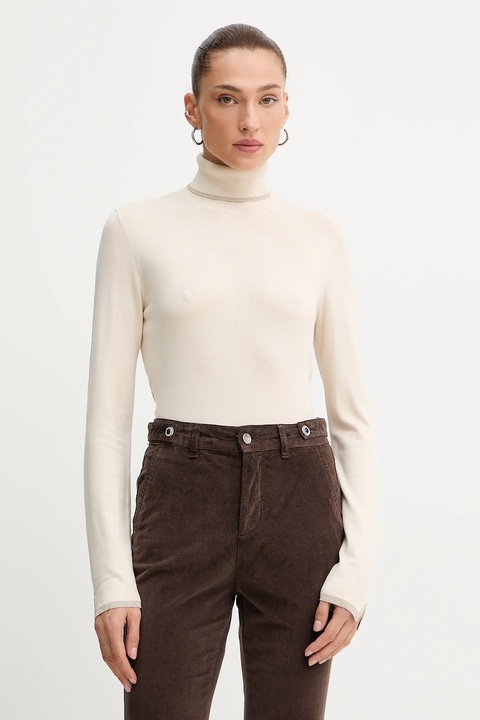 Liu Jo sweter damski kolor beżowy lekki z golfem MF5229 MS49I - zdjęcie produktu nr 1