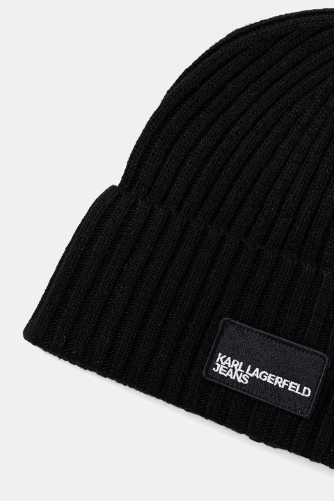 Karl Lagerfeld Jeans czapka z domieszką wełny kolor czarny z grubej dzianiny A3M33115 - zdjęcie produktu nr 2