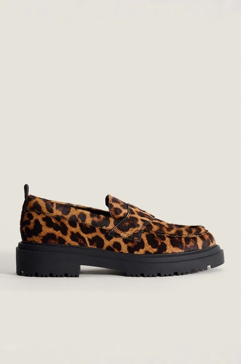Hoff mokasyny skórzane LEOPARD MARRON damskie kolor brązowy na płaskim obcasie 22428004 SCHOOL - zdjęcie produktu nr 1
