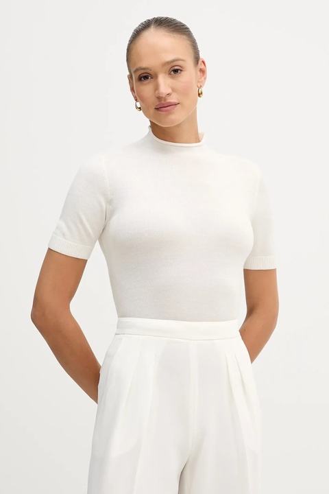 Sisley sweter z dodatkiem wełny damski kolor beżowy z półgolfem 11BAM105P - zdjęcie produktu nr 1