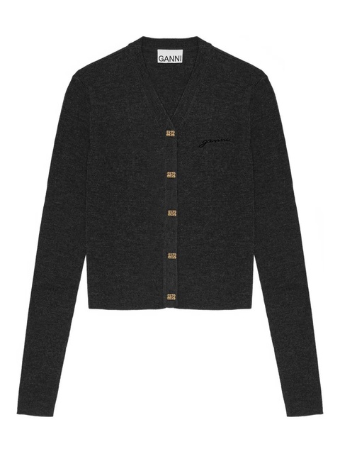 GANNI logo-embroidered cardigan - Black - zdjęcie produktu nr 1