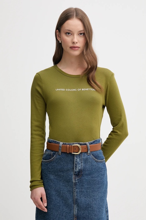 United Colors of Benetton longsleeve bawełniany kolor zielony 3GA2E16G0 - zdjęcie produktu nr 1