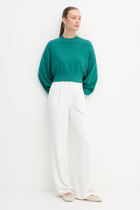 United Colors of Benetton sweter z dodatkiem wełny damski kolor zielony lekki z półgolfem 1Y6SD2041 - zdjęcie produktu nr 2