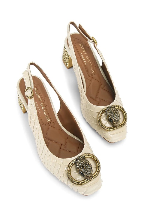 Kurt Geiger London czółenka skórzane Chelsea Block Slingback kolor beżowy na słupku z odkrytą piętą 3415042719 - zdjęcie produktu nr 2