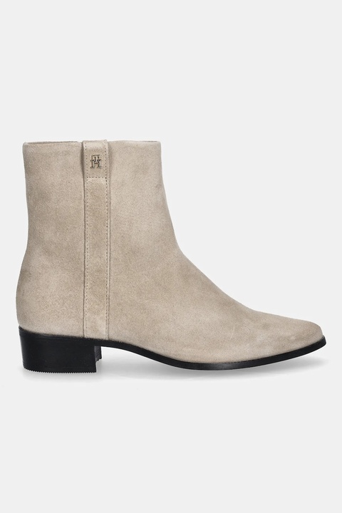 Tommy Hilfiger botki zamszowe TH SUEDE POINTY ZIP BOOTIE damskie kolor beżowy na słupku FW0FW08981 - zdjęcie produktu nr 2