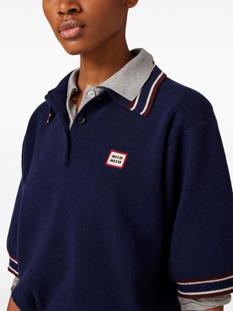 Miu Miu logo-patch polo sweater - Blue - zdjęcie produktu nr 2