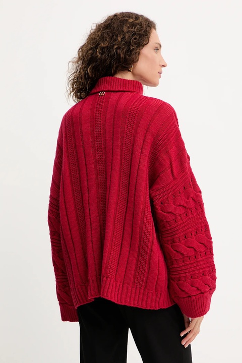 Twinset sweter z wełną damski kolor czerwony ciepły z golfem 252TT3101 - zdjęcie produktu nr 1