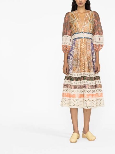 ZIMMERMANN Devi printed linen midi dress - Neutrals - zdjęcie produktu nr 2