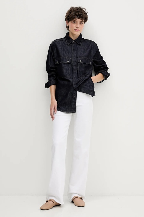 Sisley koszula damska kolor granatowy regular z kołnierzykiem klasycznym 547ZLQ09D - zdjęcie produktu nr 2