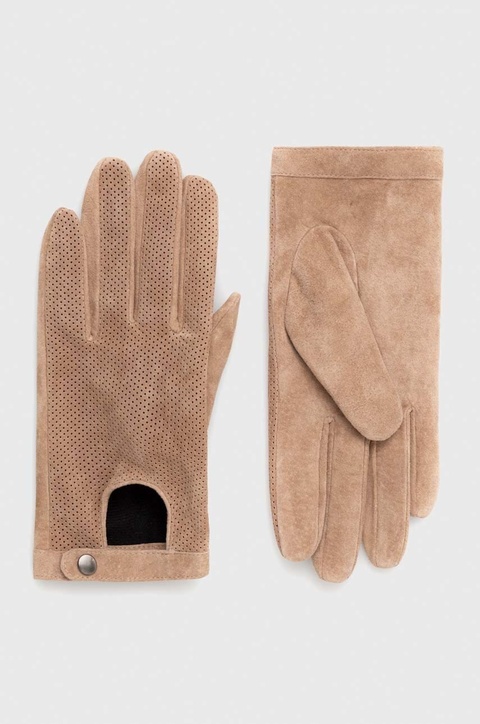Medicine rękawiczki zamszowe kolor beżowy - zdjęcie produktu nr 1