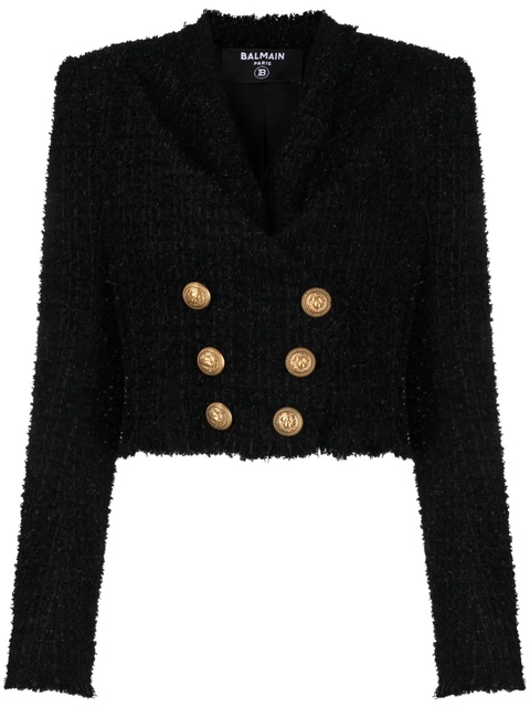 Balmain double-breasted cropped tweed jacket - Black - zdjęcie produktu nr 1