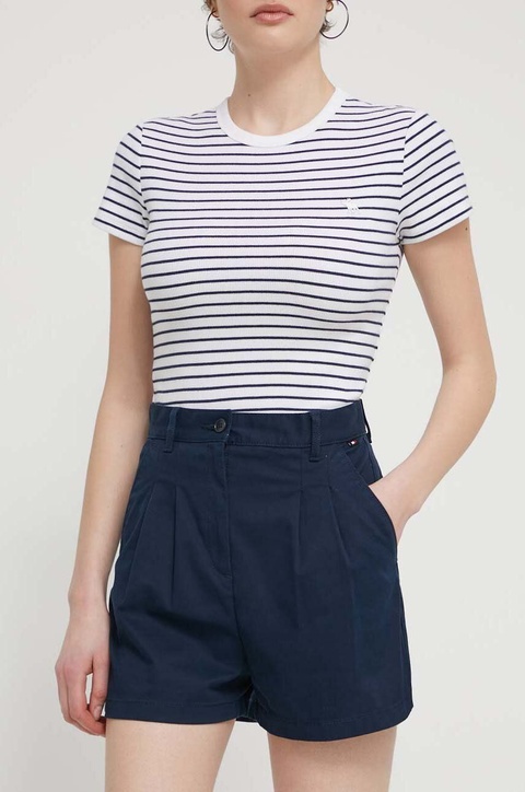 Tommy Jeans szorty damskie kolor granatowy gładkie high waist DW0DW17775 - zdjęcie produktu nr 1