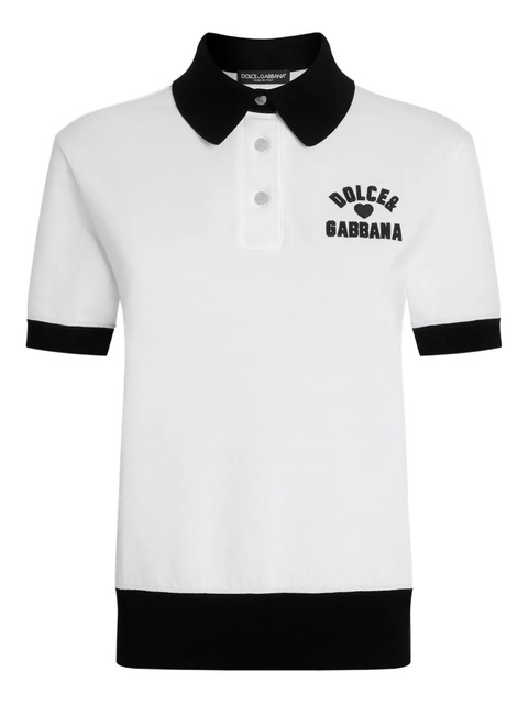Dolce & Gabbana logo-embroidered cotton polo top - White - zdjęcie produktu nr 1