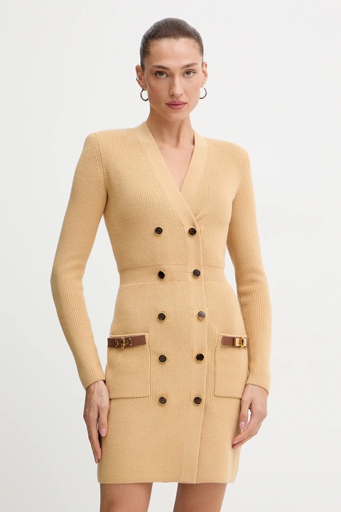 Elisabetta Franchi sukienka z dodatkiem wełny kolor beżowy mini dopasowana AM04S56E2 - zdjęcie produktu nr 1