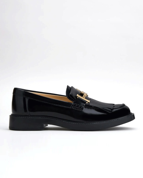 TOD'S - Czarne skórzane loafery z frędzlami - zdjęcie produktu nr 1