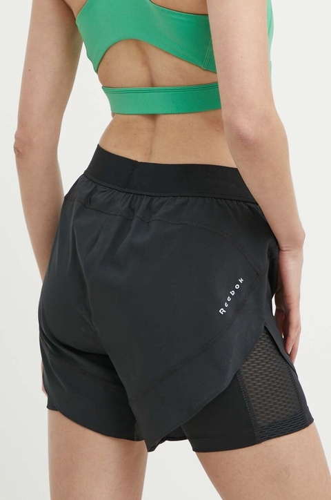 Reebok szorty do biegania kolor czarny gładkie high waist 100075412 - zdjęcie produktu nr 2