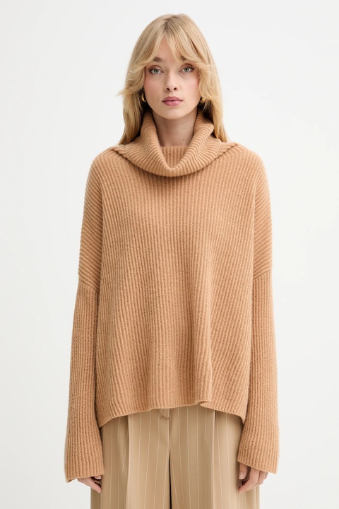 MAX&Co. sweter kaszmirowy damski kolor brązowy lekki z golfem 2528366044200 - zdjęcie produktu nr 1