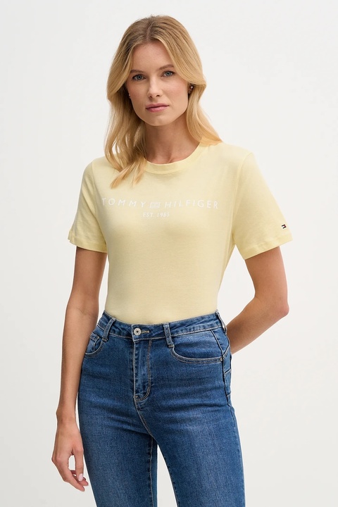 Tommy Hilfiger t-shirt bawełniany damski kolor żółty WW0WW40276 - zdjęcie produktu nr 1
