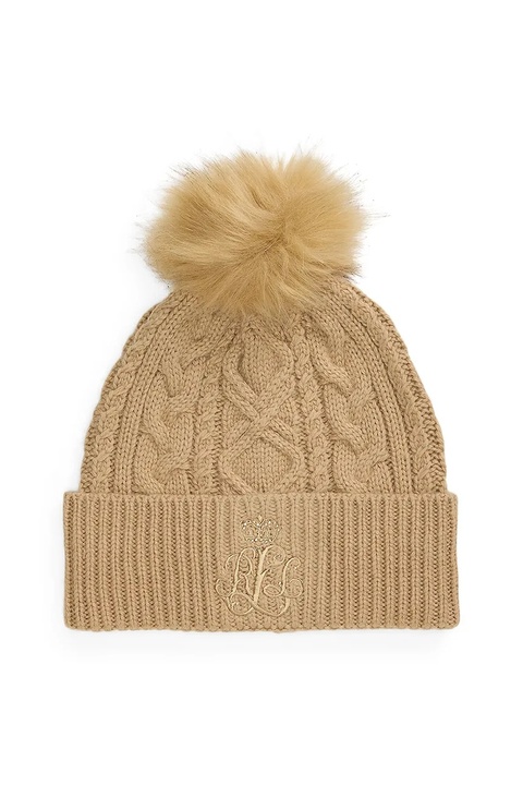 Lauren Ralph Lauren czapka z dodatkiem wełny kolor beżowy 454P04466 - zdjęcie produktu nr 1