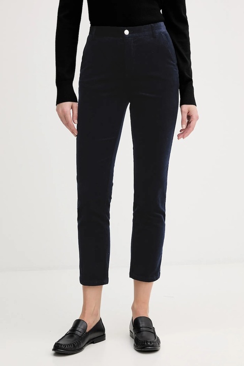 United Colors of Benetton spodnie sztruksowe kolor granatowy fason cygaretki high waist 4MIQDF07W - zdjęcie produktu nr 1