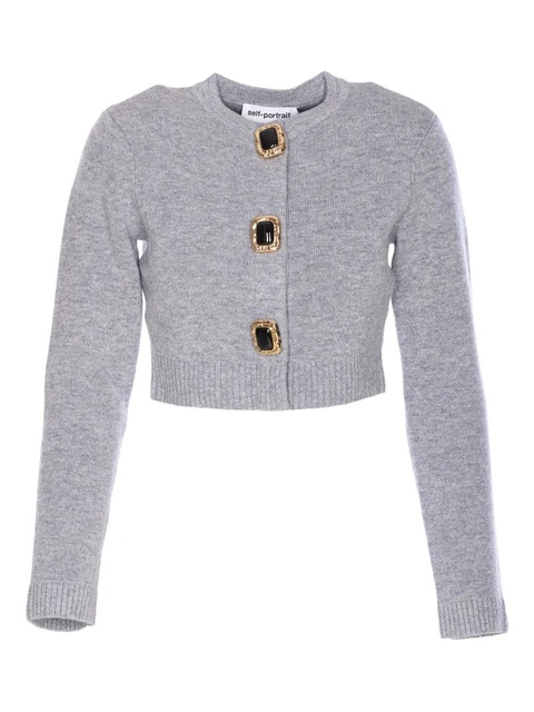 Self-Portrait jewelled-button wool cardigan - Grey - zdjęcie produktu nr 1
