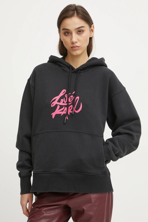 Karl Lagerfeld Jeans bluza bawełniana damska kolor czarny z kapturem z nadrukiem A1W20093 - zdjęcie produktu nr 1