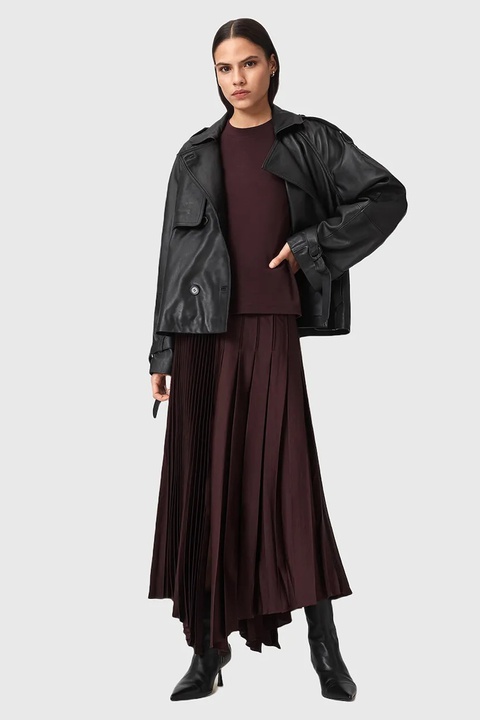 AllSaints spódnica JAX kolor bordowy midi rozkloszowana W065RD - zdjęcie produktu nr 1