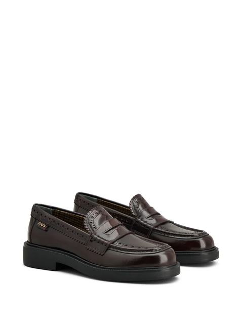 Tod's brogue-trim leather loafers - Red - zdjęcie produktu nr 2