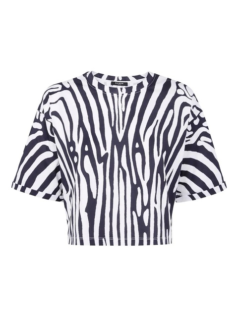 Balmain zebra-print cropped t-shirt - White - zdjęcie produktu nr 1