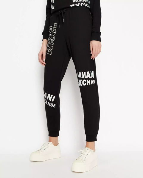 ARMANI EXCHANGE - Czarne spodnie dresowe z kontrastowym logowaniem - zdjęcie produktu nr 1