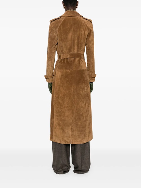 Saint Laurent double-breasted suede long coat - Brown - zdjęcie produktu nr 2