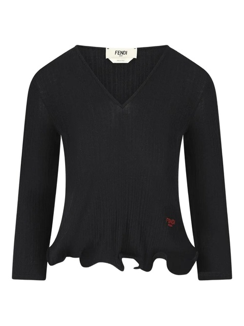 FENDI V-neck ruffled top - Black - zdjęcie produktu nr 1