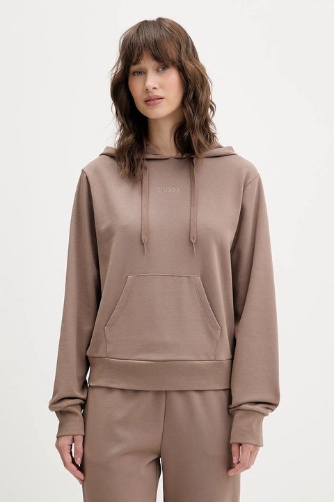 Guess bluza SOFIA damska kolor brązowy z kapturem gładka O5RQ02 KCO31 - zdjęcie produktu nr 1