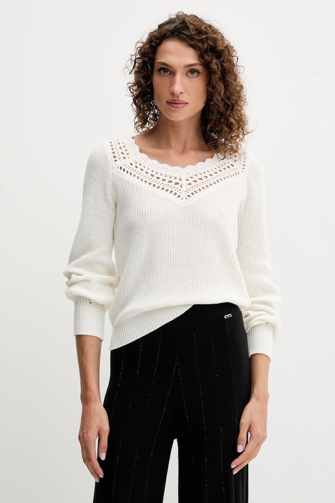 Twinset sweter z dodatkiem wełny damski kolor beżowy lekki 252TP3102 - zdjęcie produktu nr 1