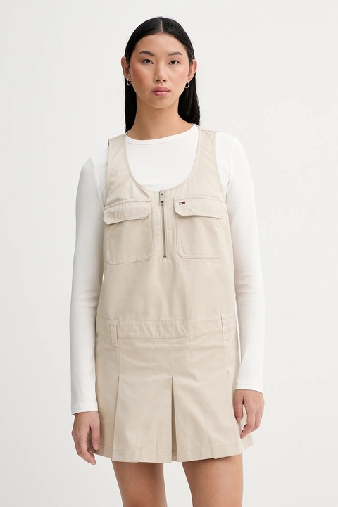 Tommy Jeans sukienka bawełniana kolor beżowy mini rozkloszowana DW0DW21949 - zdjęcie produktu nr 1