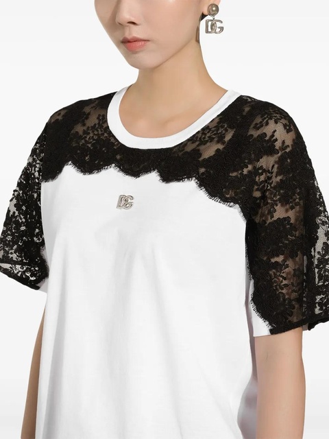 Dolce & Gabbana lace-detail panelled T-shirt - White - zdjęcie produktu nr 1