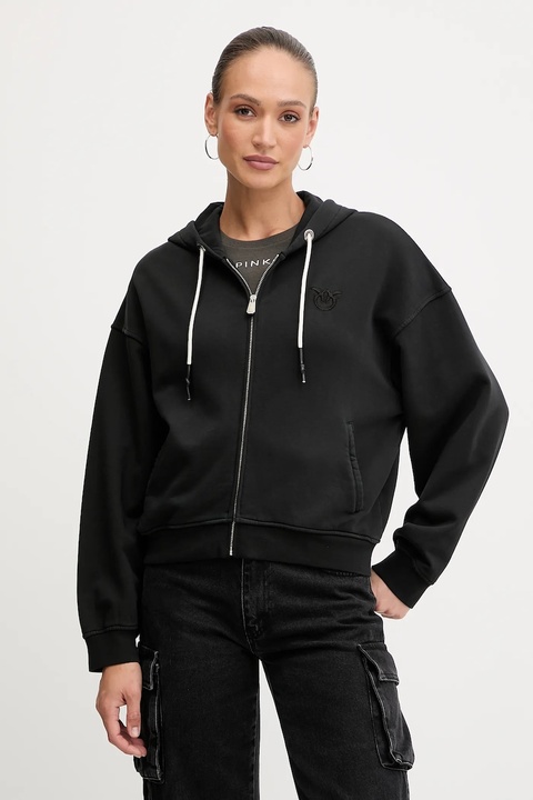 Pinko bluza bawełniana damska kolor czarny z kapturem gładka 105509 A2RB - zdjęcie produktu nr 1