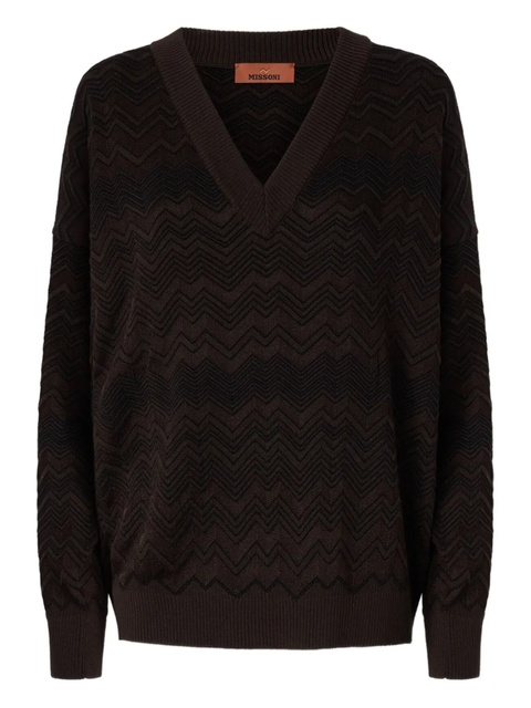 Missoni chevron-pattern V-neck jumper - Brown - zdjęcie produktu nr 1