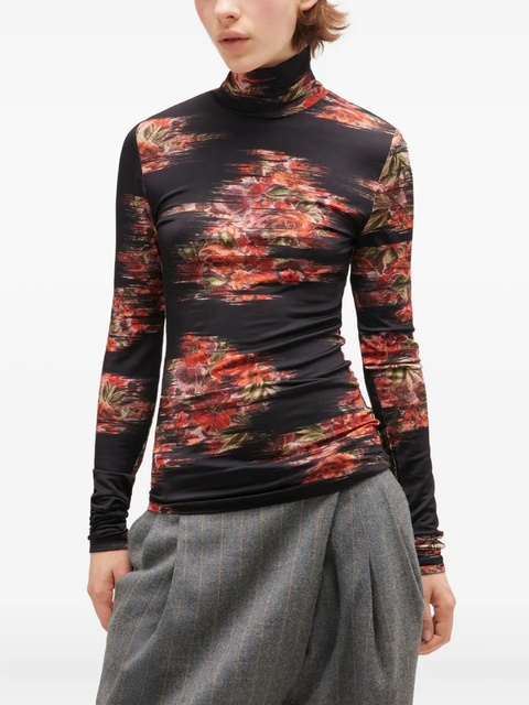 GANNI floral-print turtleneck T-shirt - Black - zdjęcie produktu nr 2