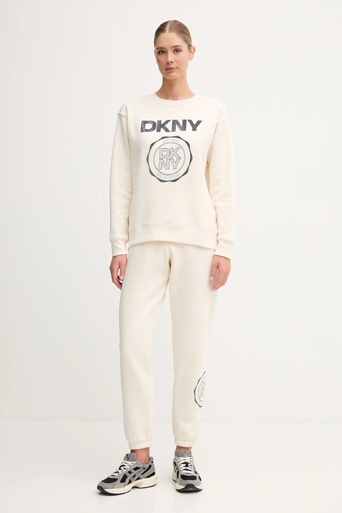 Dkny spodnie dresowe damskie kolor beżowy z aplikacją DP5P3667 - zdjęcie produktu nr 2