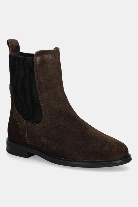 Tommy Hilfiger sztyblety zamszowe FLAG SUEDE CHELSEA BOOT damskie kolor brązowy na płaskim obcasie FW0FW08780 - zdjęcie produktu nr 1