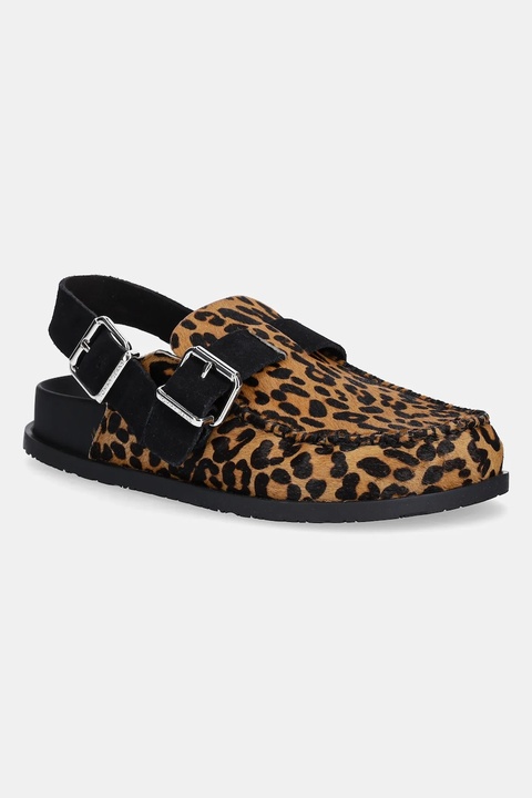 Tommy Jeans sandały skórzane TJW MULE LEOPARD damskie kolor brązowy EN0EN02884 - zdjęcie produktu nr 1