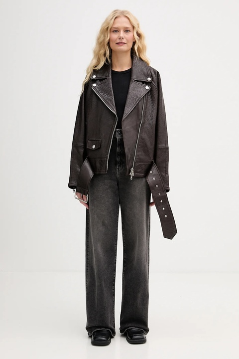 Stand Studio ramoneska skórzana Romy kolor brązowy przejściowa oversize 66617-7970 - zdjęcie produktu nr 1