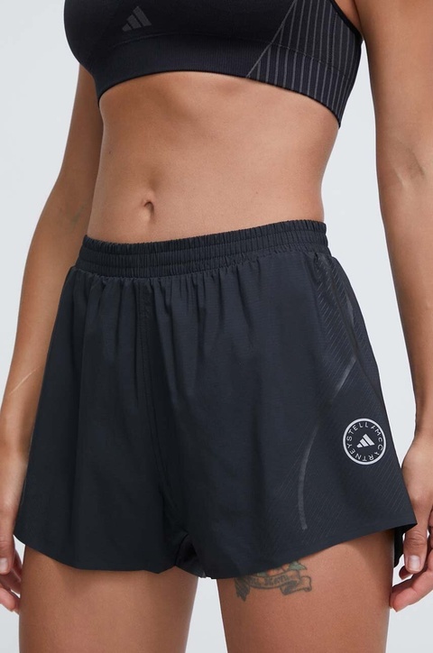 adidas by Stella McCartney szorty do biegania TruePace kolor czarny z nadrukiem high waist IT9728 - zdjęcie produktu nr 1