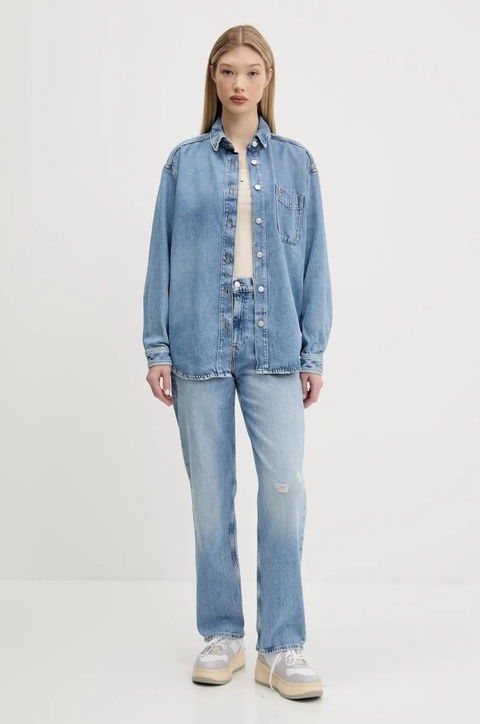 Tommy Jeans koszula jeansowa damska kolor niebieski relaxed z kołnierzykiem klasycznym DW0DW20365 - zdjęcie produktu nr 2