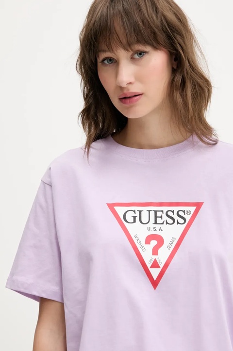 Guess Jeans t-shirt bawełniany damski kolor fioletowy W4YI73 K8HM0 - zdjęcie produktu nr 1