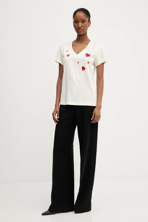 Karl Lagerfeld t-shirt bawełniany damski kolor beżowy A3W17017 - zdjęcie produktu nr 2